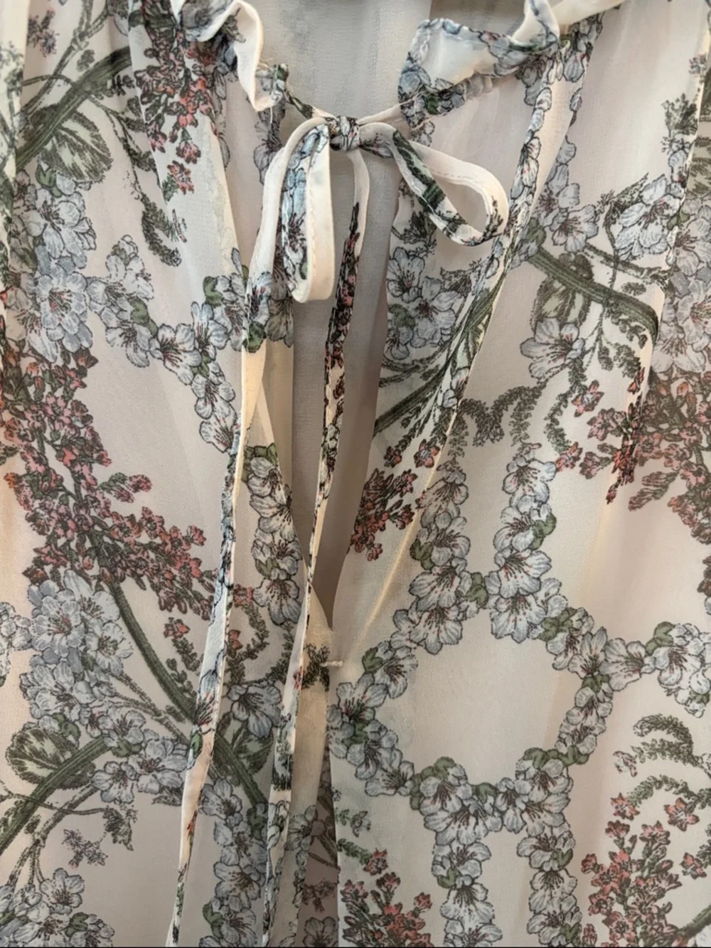 NWOT Max Studio Blush Pink Floral Ruffle Tie-Neck Peep Camisole - Picture 2 of 7
